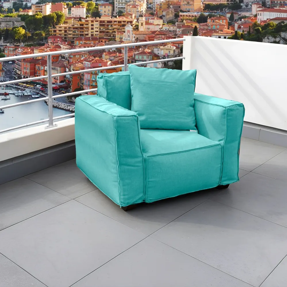 Poltrona Modulare da Giardino 90x75 Blu Caraibi - Tessuto Olefin & Interno Gonfiabile (Pompa Inclusa)