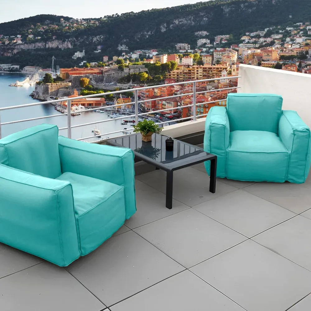 Poltrona Modulare da Giardino 90x75 Blu Caraibi - Tessuto Olefin & Interno Gonfiabile (Pompa Inclusa)