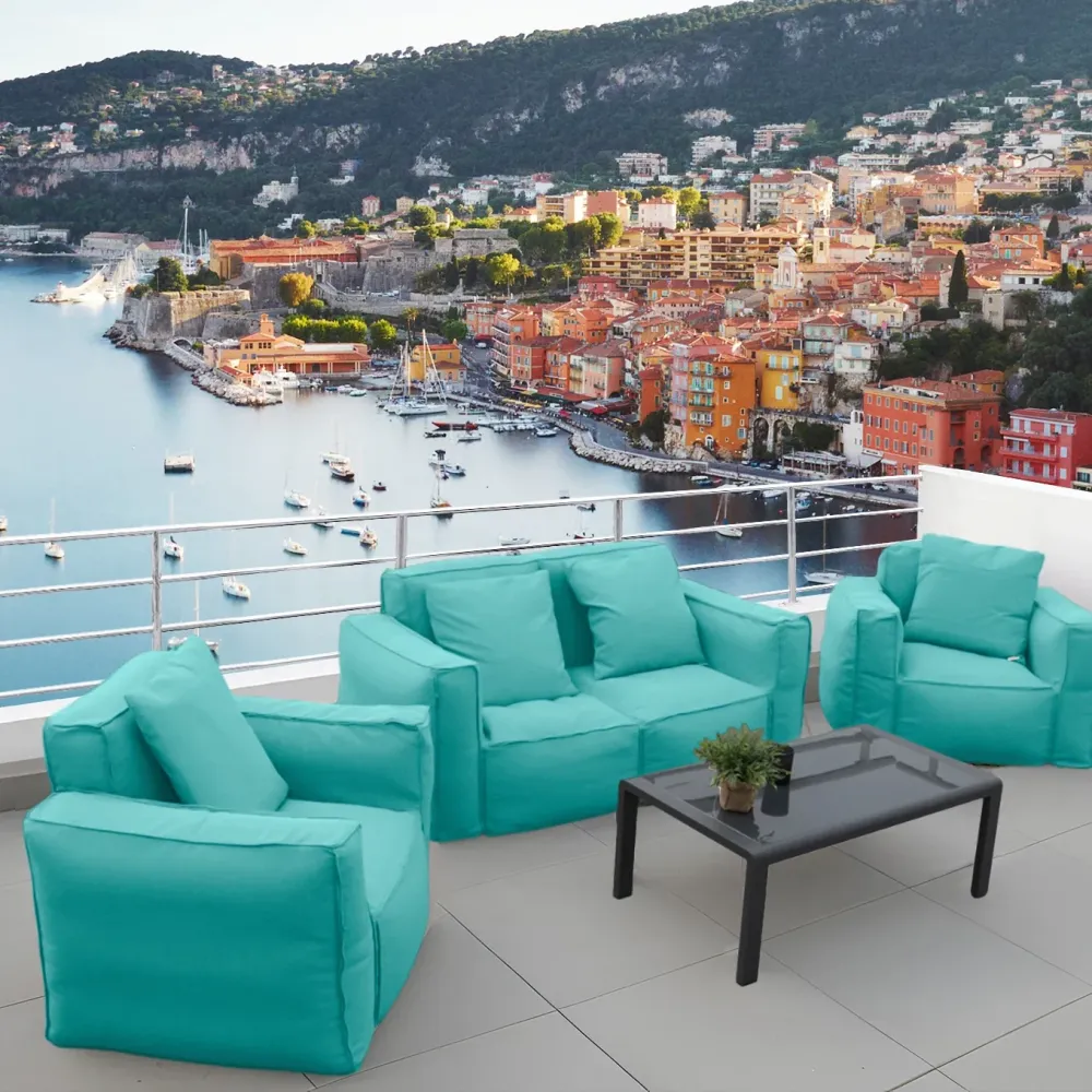 Poltrona Modulare da Giardino 90x75 Blu Caraibi - Tessuto Olefin & Interno Gonfiabile (Pompa Inclusa)