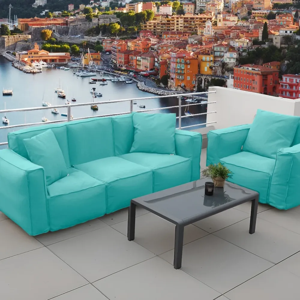Poltrona Modulare da Giardino 90x75 Blu Caraibi - Tessuto Olefin & Interno Gonfiabile (Pompa Inclusa)