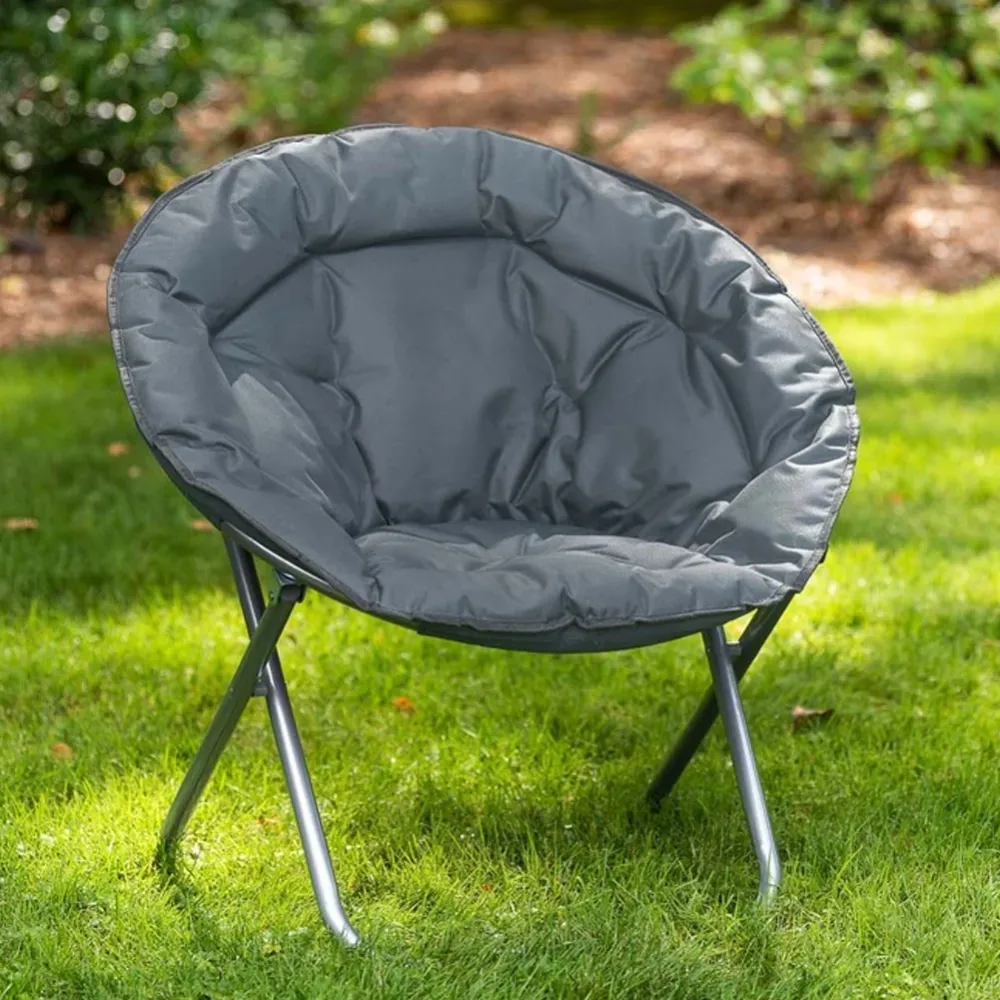 Poltrona Moon Con Schienale Imbottito Pieghevole Acciaio 80x80x70 cm Grigio