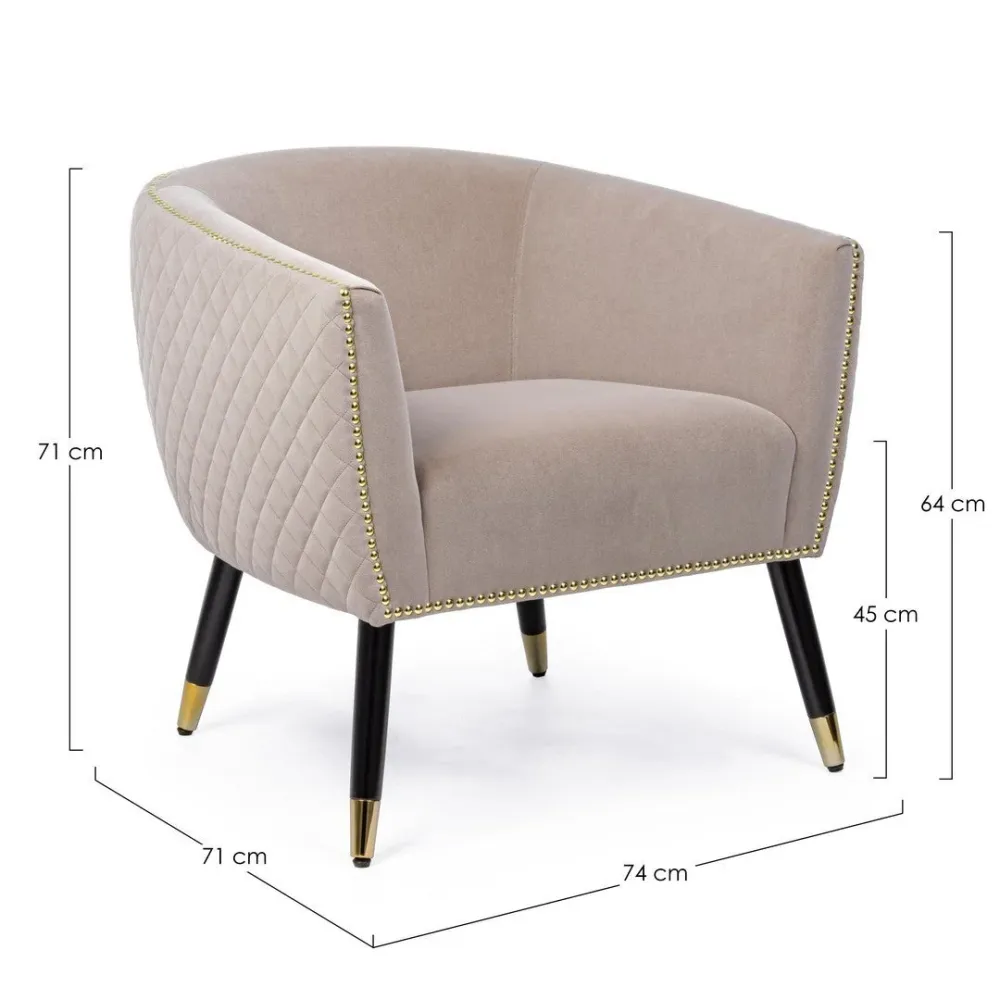 Poltrona "Oxford" per interno, Struttura Legno Compensato, Gambe Rubberwood 74 x 71 x 71h cm