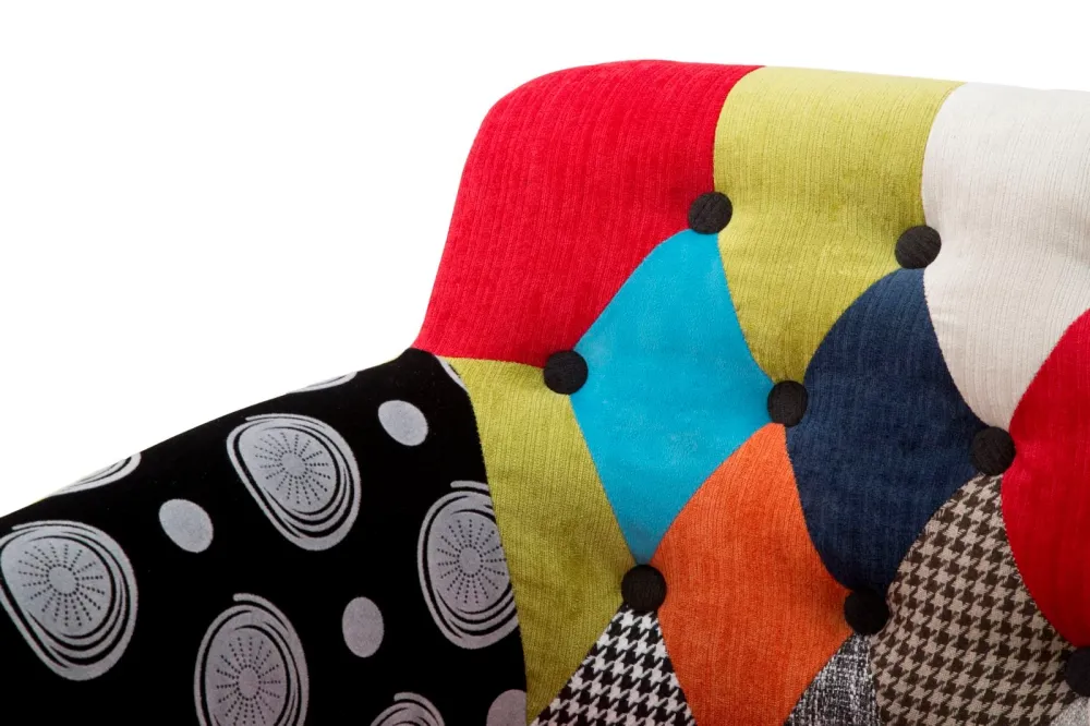 Poltrona patchwork imbottita con cuscino tessuto e legno cm 71x63x78h