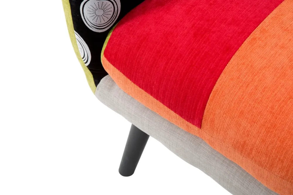 Poltrona patchwork imbottita con cuscino tessuto e legno cm 71x63x78h