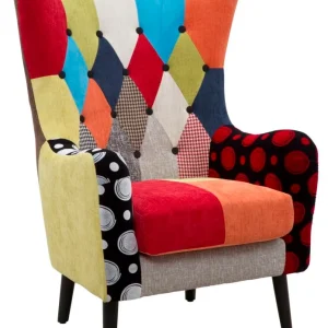 Poltrona patchwork tessuto da salotto camera o soggiorno con gambe legno