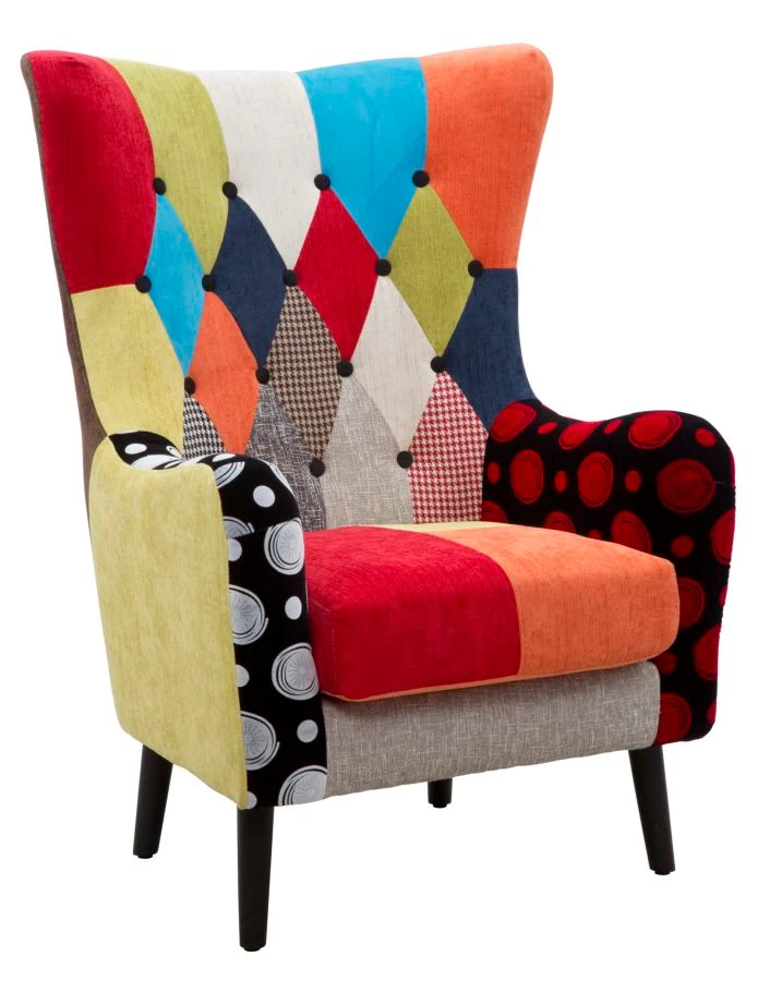 Poltrona patchwork tessuto da salotto camera o soggiorno con gambe legno