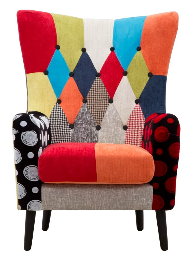 Poltrona patchwork tessuto da salotto camera o soggiorno con gambe legno
