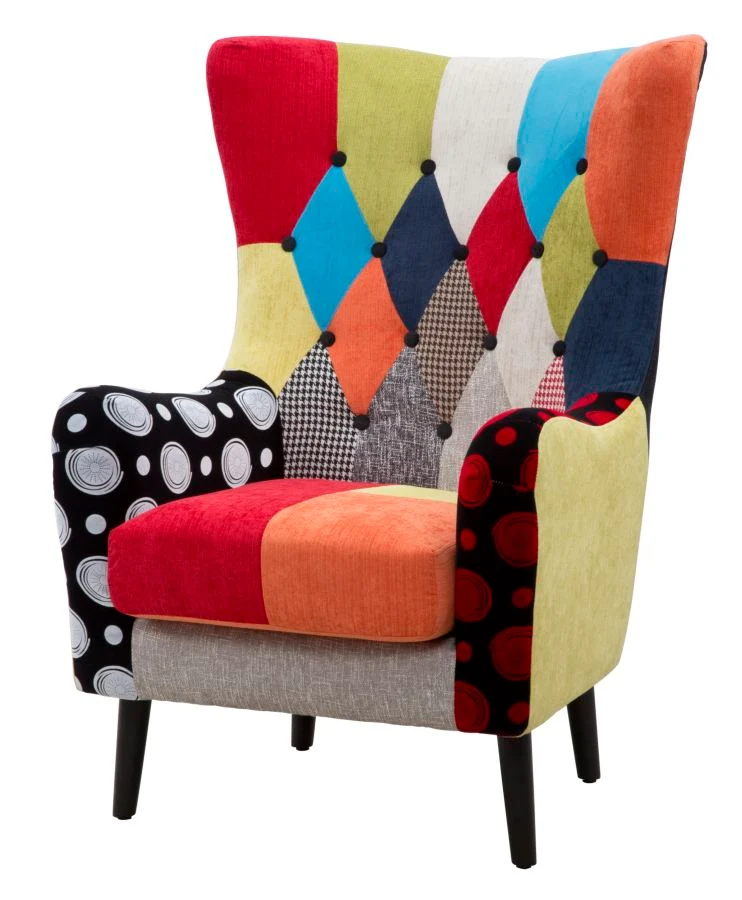 Poltrona patchwork tessuto da salotto camera o soggiorno con gambe legno