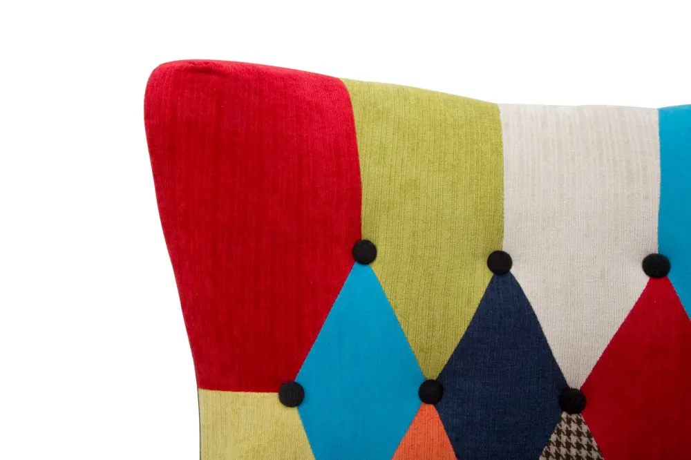Poltrona patchwork tessuto da salotto camera o soggiorno con gambe legno