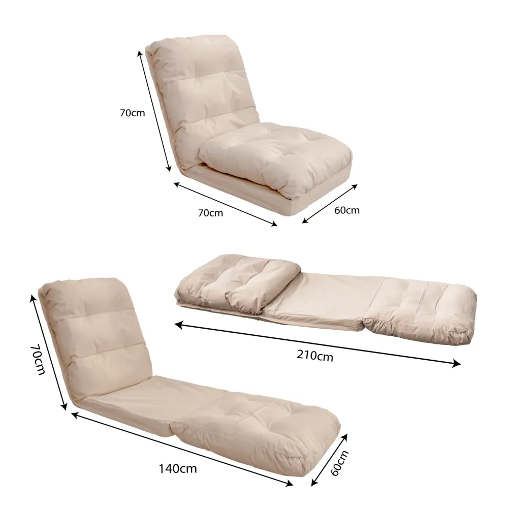 Poltrona da Pavimento Trasformabile Beige - 3 1 (Letto 210x60) & Schienale Regolabile