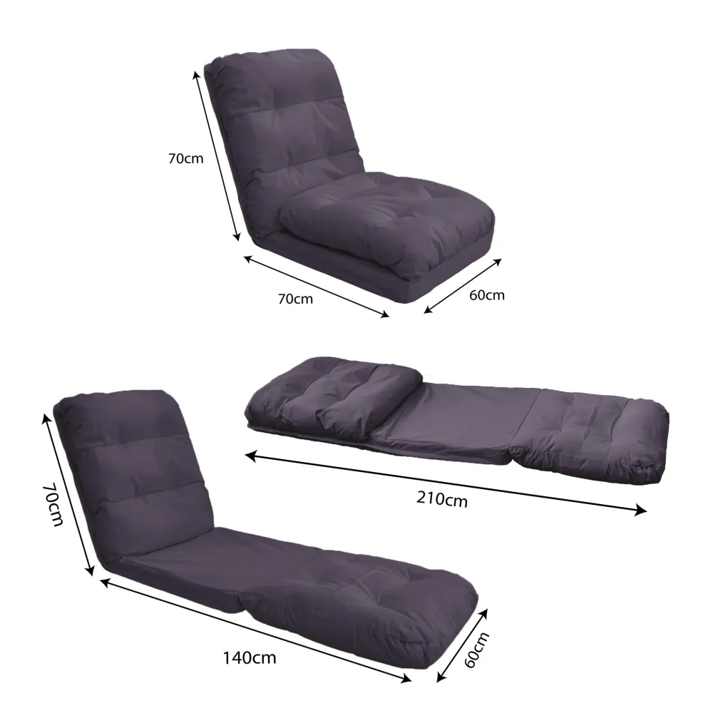Poltrona da Pavimento Trasformabile Grigio Scuro - 3 1 (Letto 210x60) & Schienale Regolabile