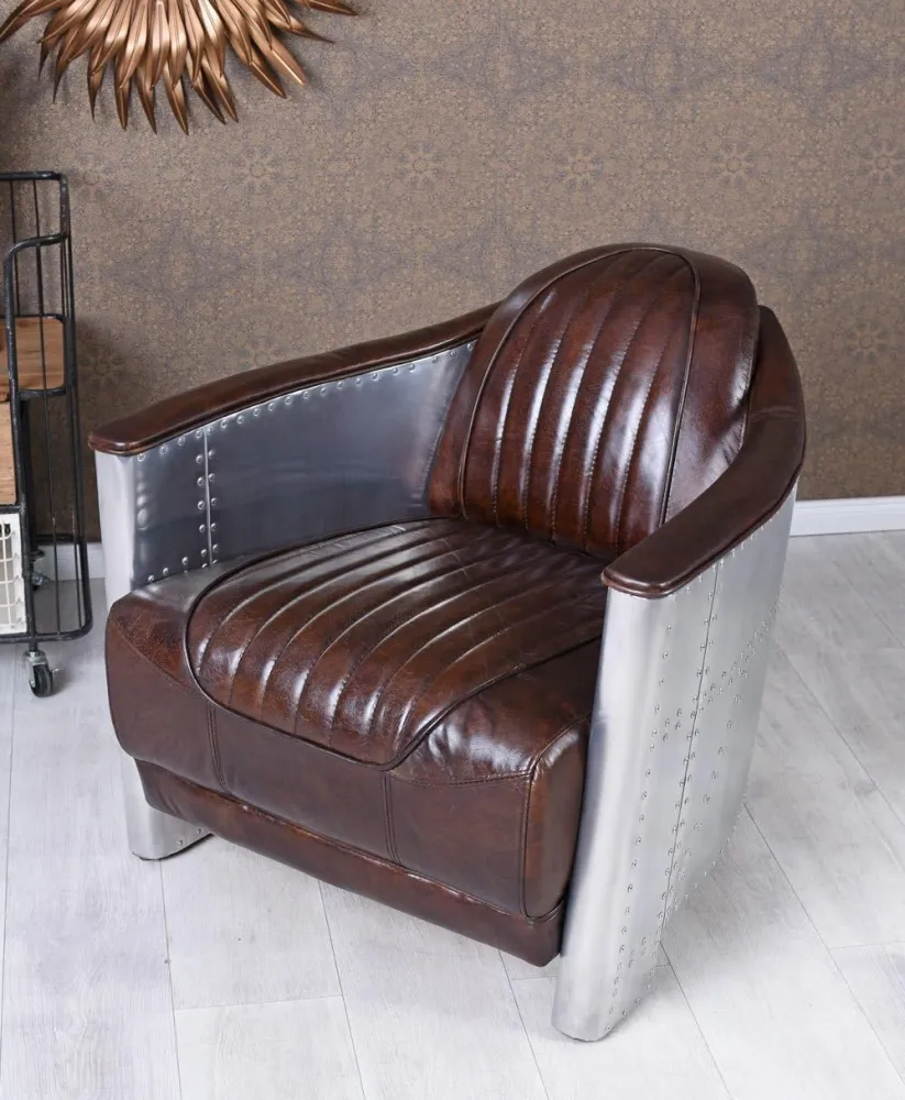 Poltrona pelle design aereo poltrona club poltrona imbottita pelle e metallo Aviator