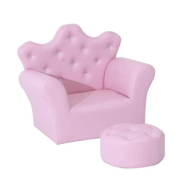 Poltrona per bambini Divano per bambini Divano morbido per bambine Bottoni cristallo Sgabello Rosa