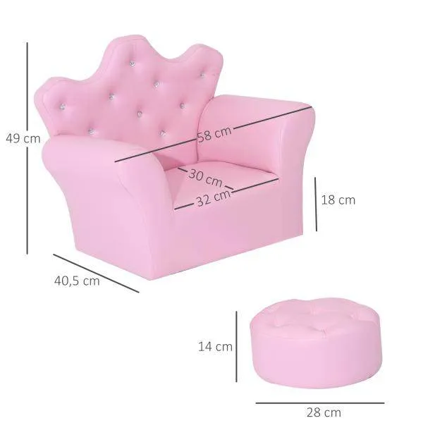 Poltrona per bambini Divano per bambini Divano morbido per bambine Bottoni cristallo Sgabello Rosa