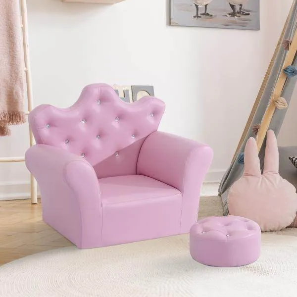 Poltrona per bambini Divano per bambini Divano morbido per bambine Bottoni cristallo Sgabello Rosa