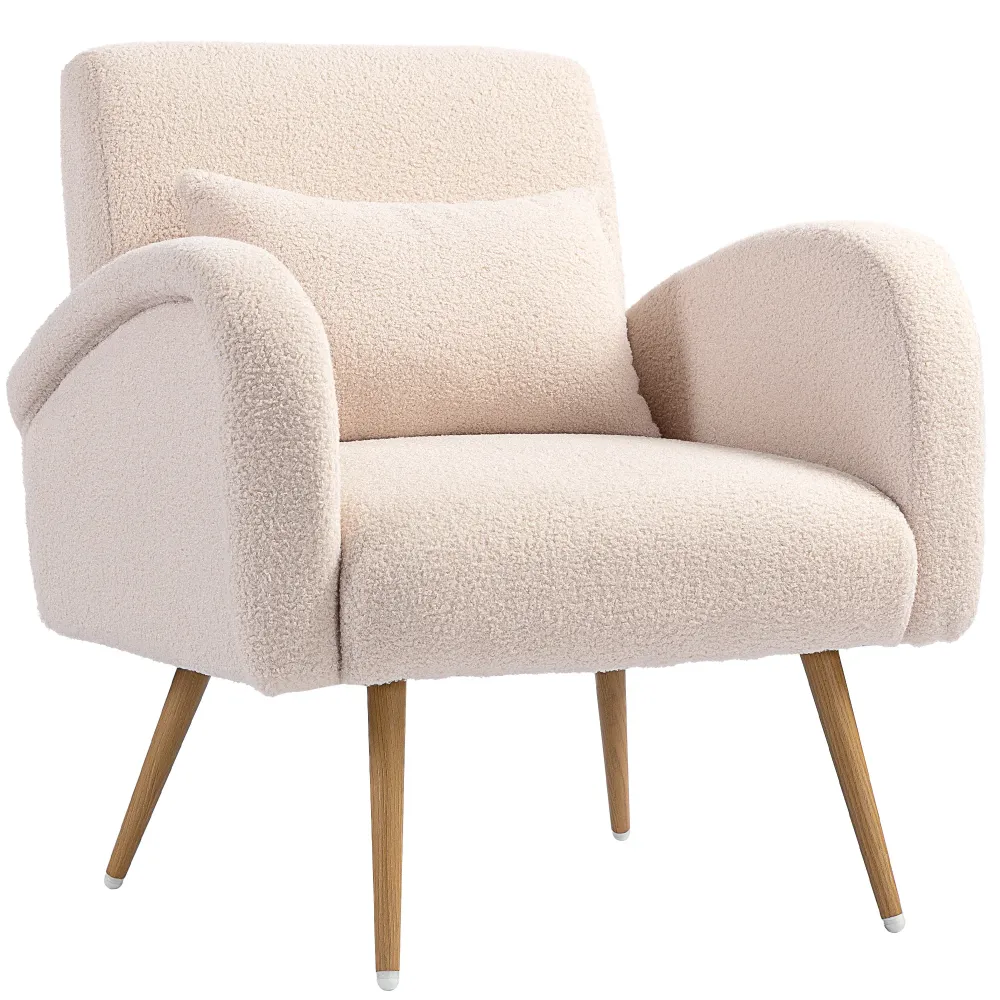 Poltrona per Salotto Moderna 77x77x83 cm con Cuscino Lombare Sfoderabile Tessuto Teddy Beige