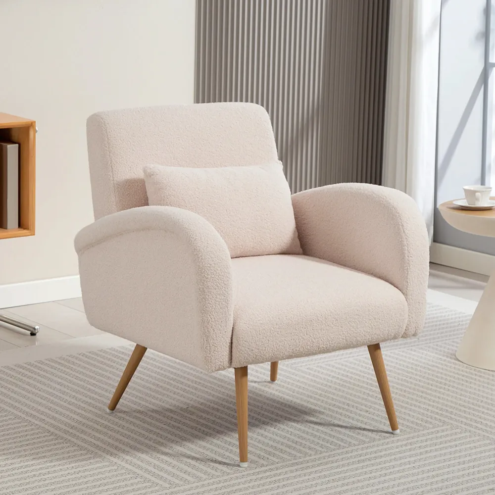 Poltrona per Salotto Moderna 77x77x83 cm con Cuscino Lombare Sfoderabile Tessuto Teddy Beige