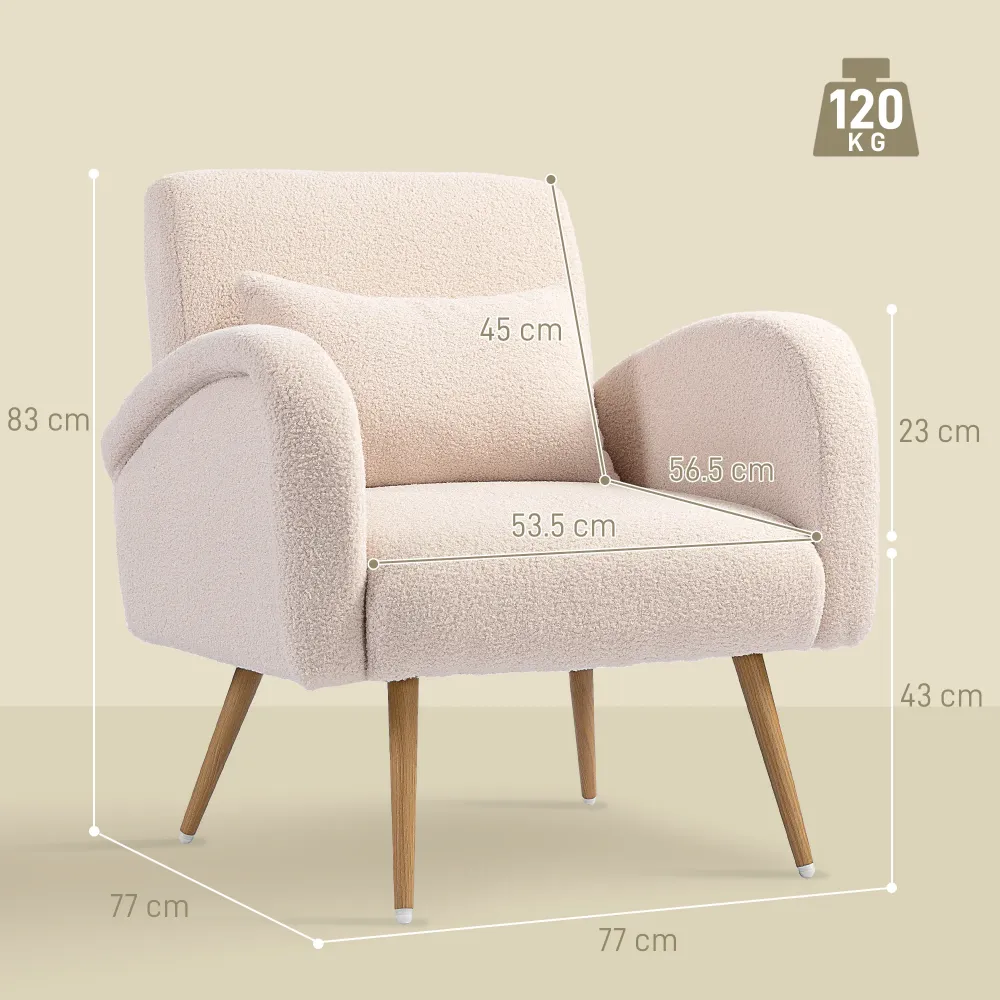 Poltrona per Salotto Moderna 77x77x83 cm con Cuscino Lombare Sfoderabile Tessuto Teddy Beige
