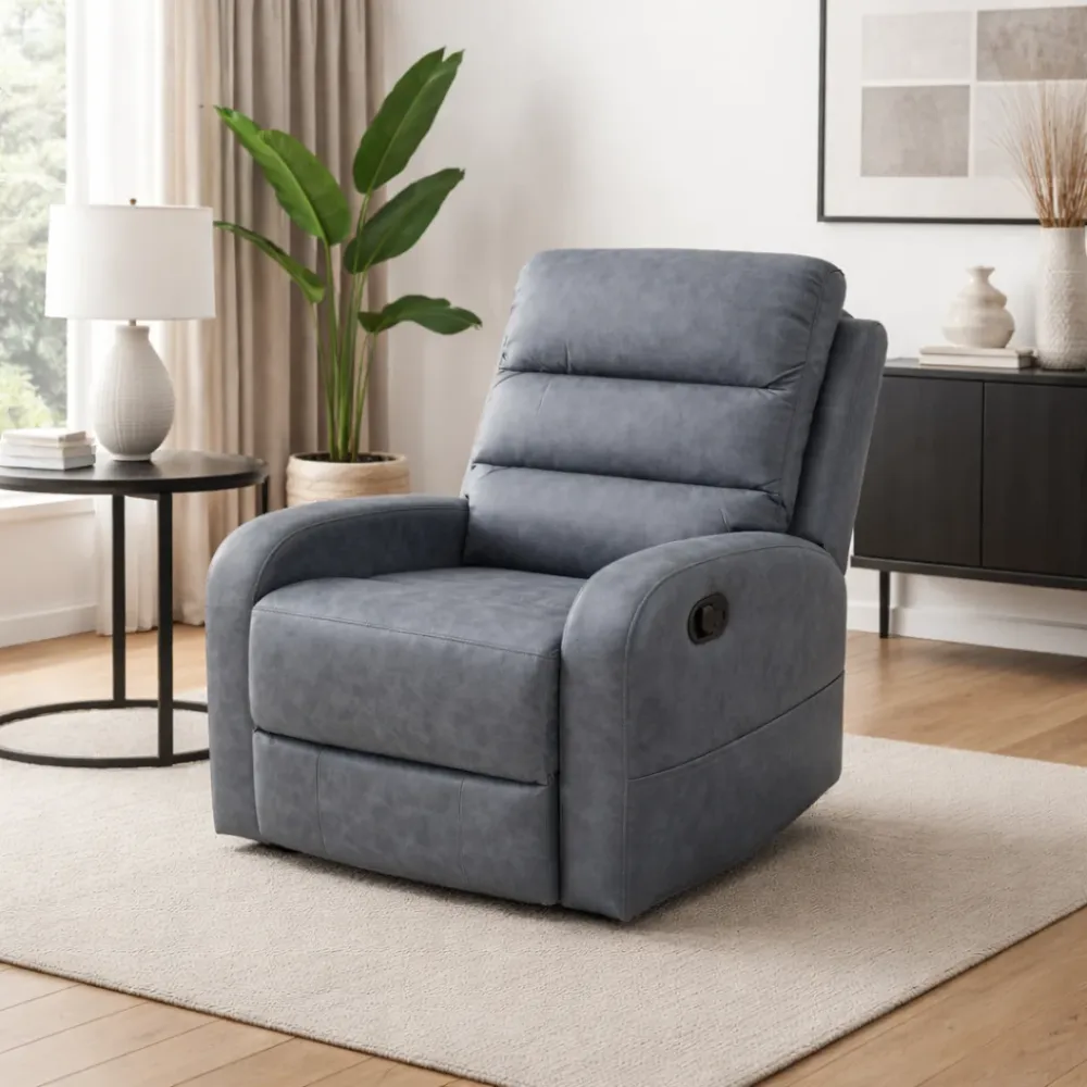 Poltrona "Phoenix" con recliner manuale e rivestimento tessuto grigio per interno