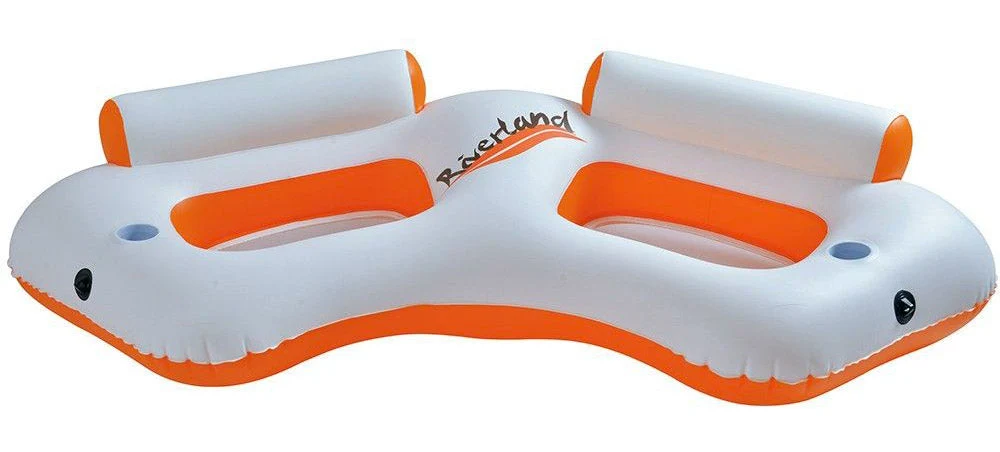 Poltrona 2 Posti Gonfiabile 216x104x48 cm Acciaio Bianco e Arancione