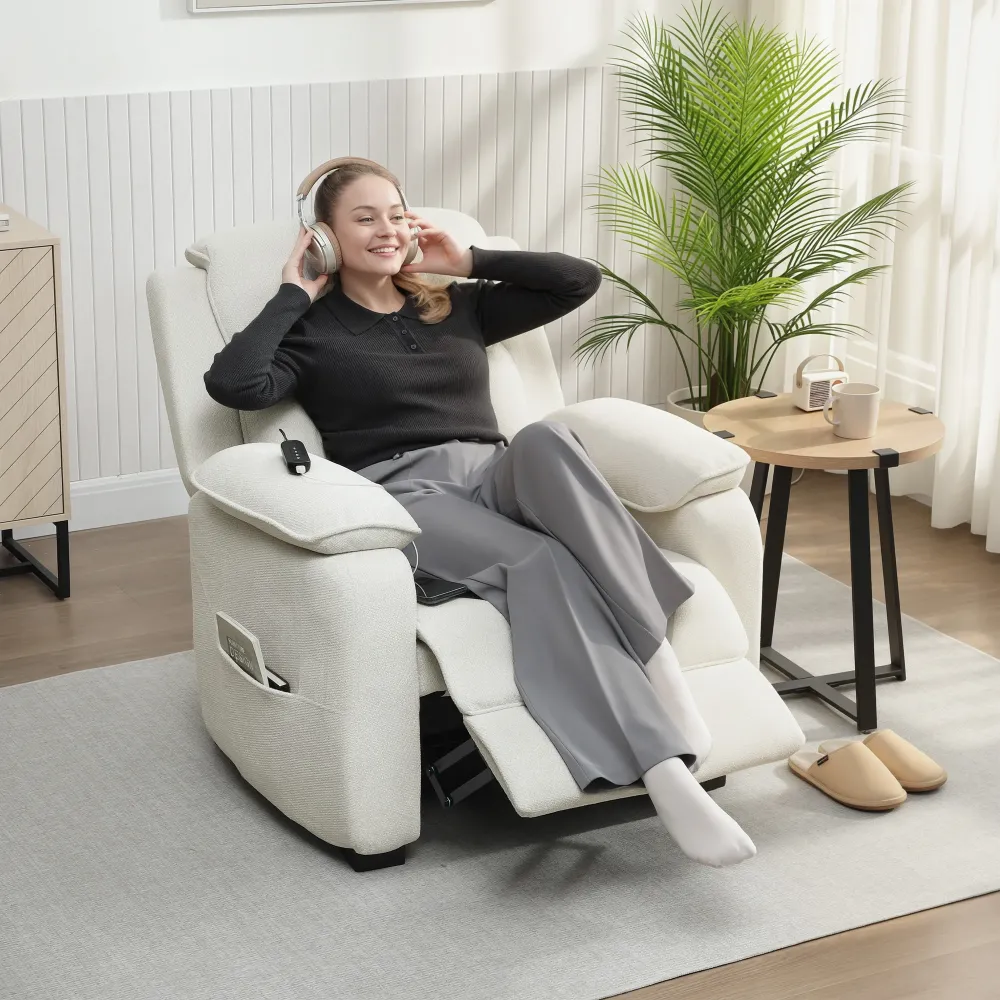 Poltrona Reclinabile 150° con Poggiapiedi Telecomando e Tasca Laterale 96x90x103 cm Effetto Velluto Beige