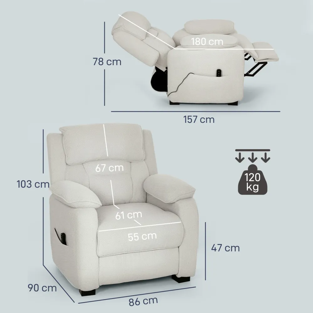 Poltrona Reclinabile 150° con Poggiapiedi Telecomando e Tasca Laterale 96x90x103 cm Effetto Velluto Beige