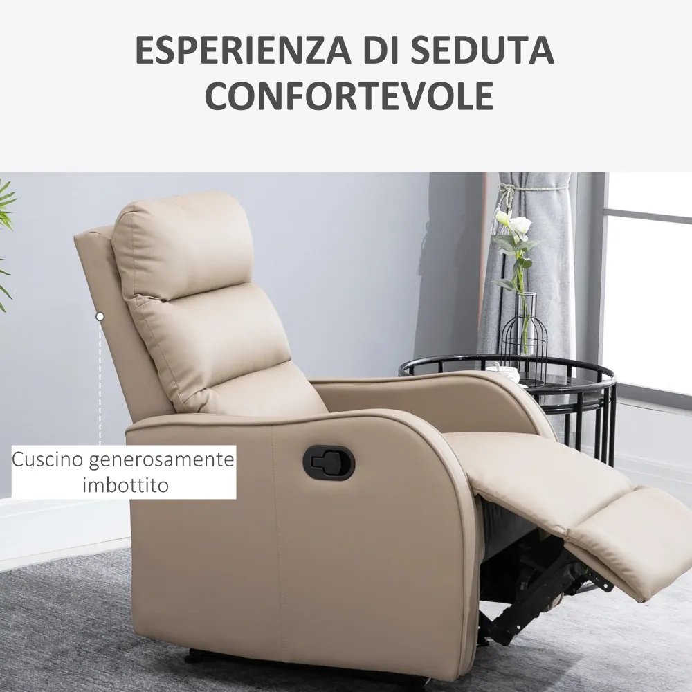Poltrona Reclinabile 160° max con Poggiapiedi 65x89x100 cm Pelle PU Legno e Acciaio Marrone Chiaro