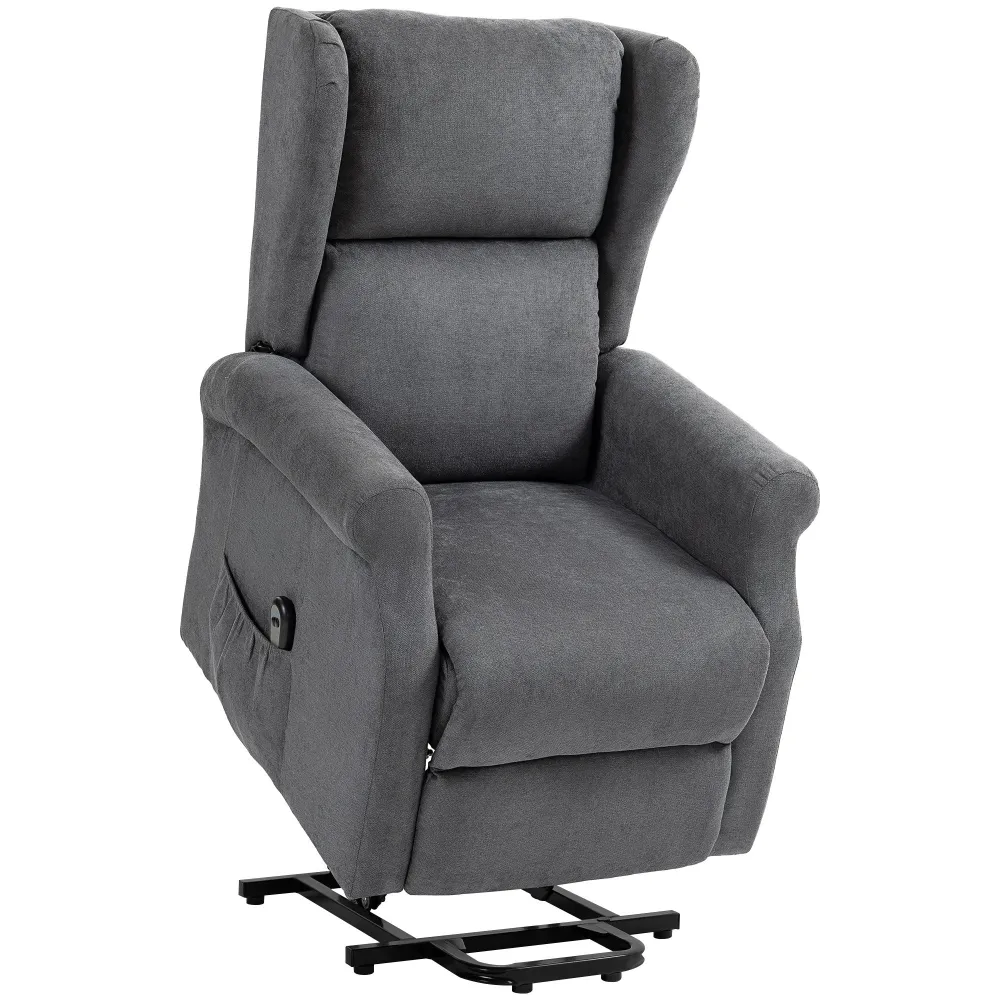 Poltrona Reclinabile Alzapersona 74x94x111 cm con Telecomando Tessuto Effetto Lino Grigio Scuro