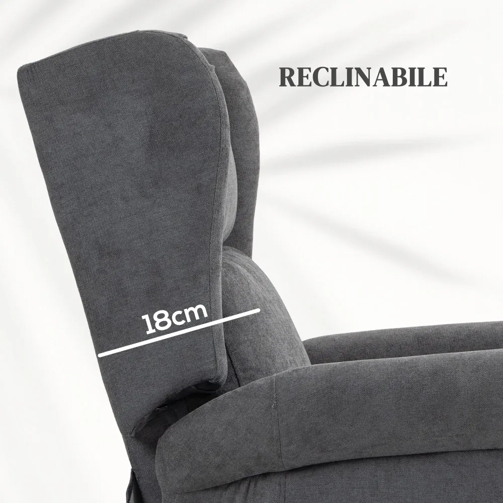 Poltrona Reclinabile Alzapersona 74x94x111 cm con Telecomando Tessuto Effetto Lino Grigio Scuro