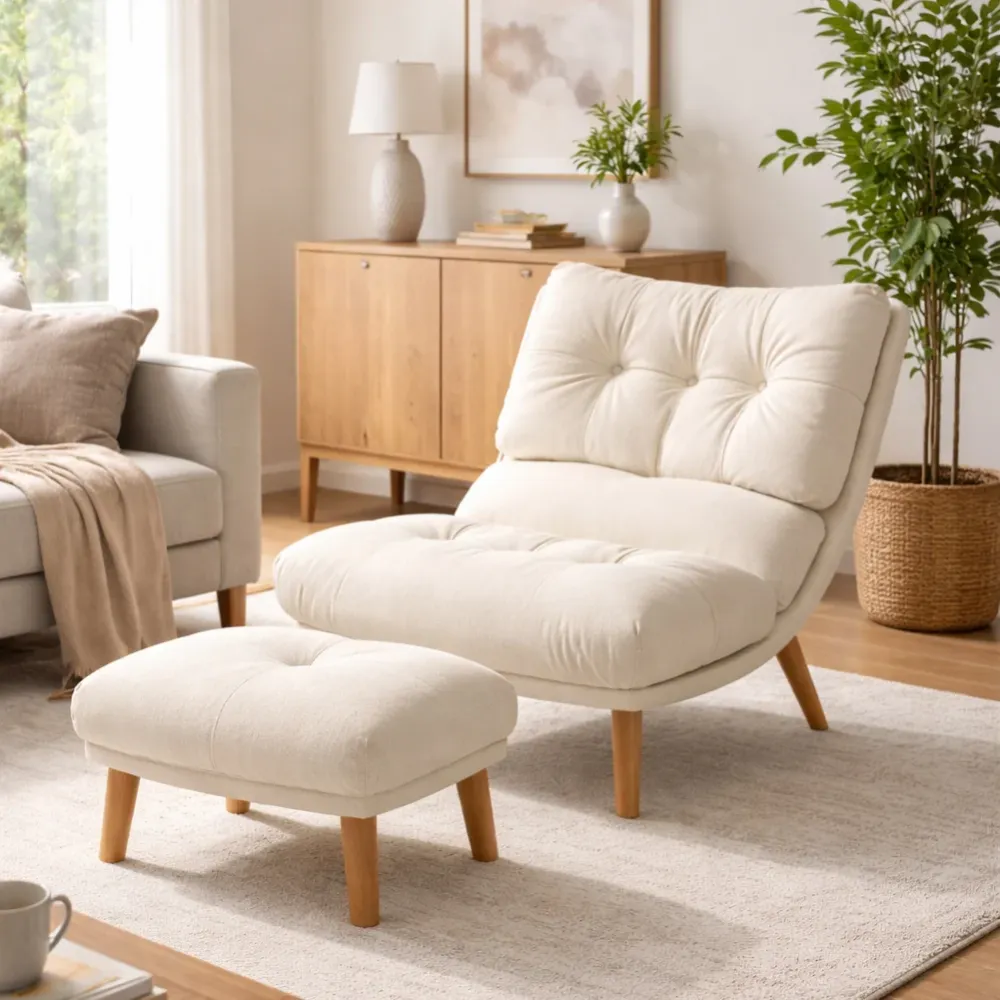 Poltrona Reclinabile con Poggiapiedi Imbottitura Alta Densità Seduta Ergonomica Beige