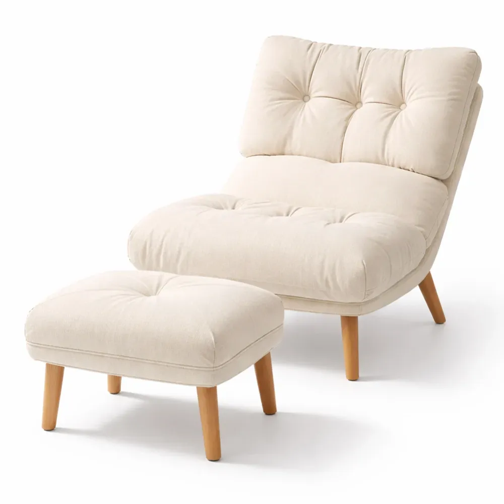 Poltrona Reclinabile con Poggiapiedi Imbottitura Alta Densità Seduta Ergonomica Beige