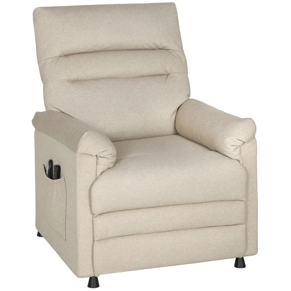Poltrona Reclinabile con Riscaldamento, 8 Punti Massaggio e 5 Modalità 82x99x106 cm Tessuto Effetto Velluto Beige
