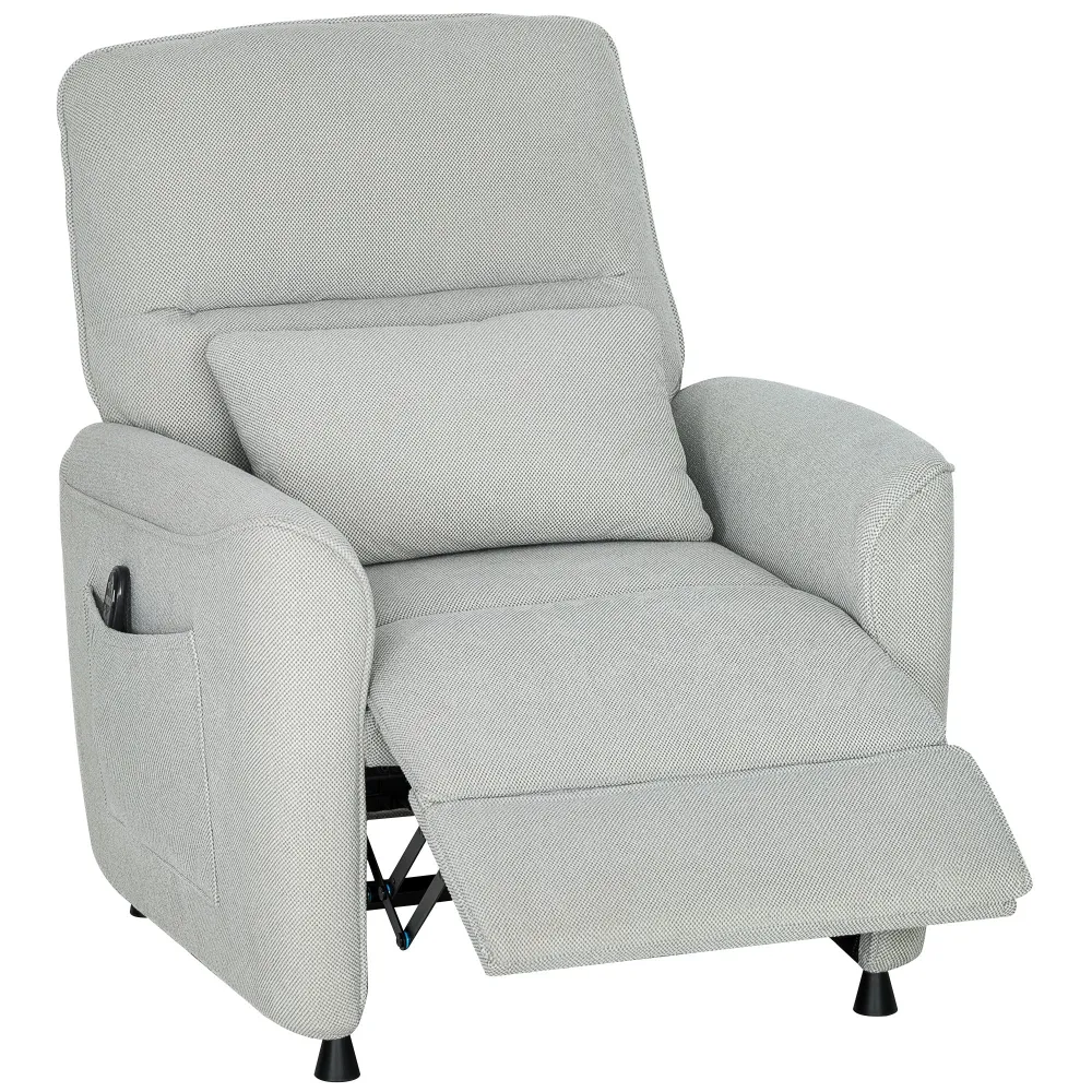 Poltrona Reclinabile con Riscaldamento 8 Punti Massaggio e 5 Modalità 88x93x102 cm Tessuto Ciniglia Grigio Chiaro