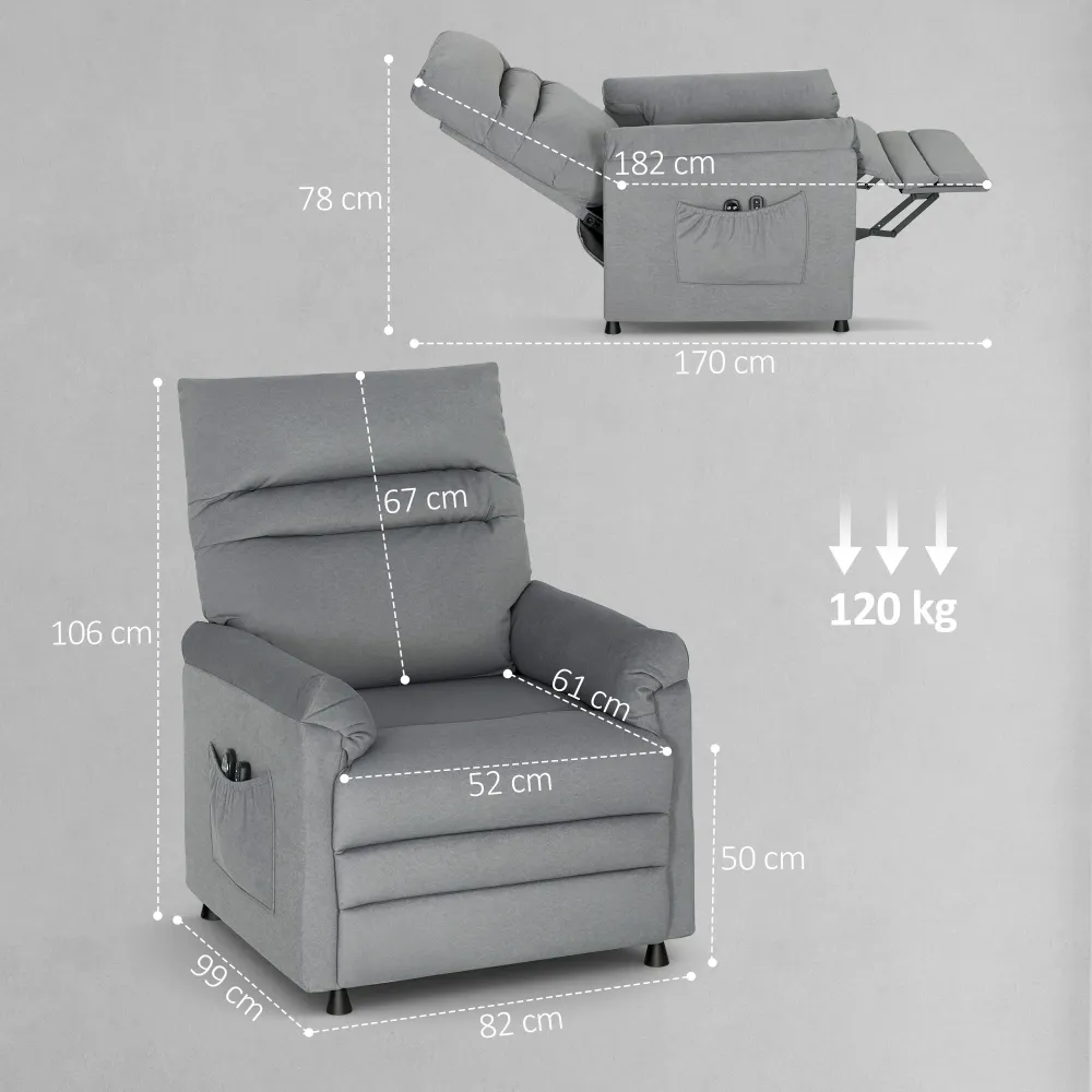 Poltrona Reclinabile con Riscaldamento, 8 Punti Massaggio e 5 Modalità 82x99x106 cm Tessuto Effetto Velluto Grigio