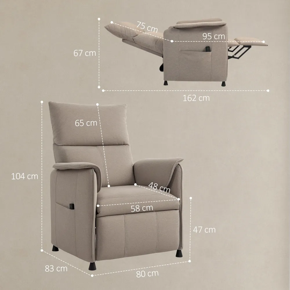 Poltrona Reclinabile Elettrica con Telecomando 80x83x104 cm Tessuto Effetto Velluto Marrone