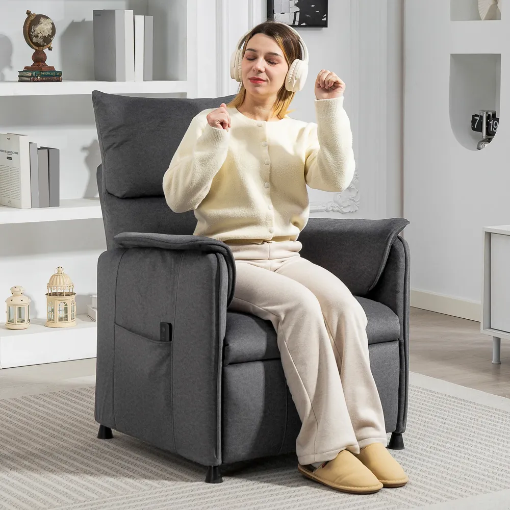 Poltrona Reclinabile Elettrica con Telecomando 80x83x104 cm Tessuto Effetto Velluto Nero
