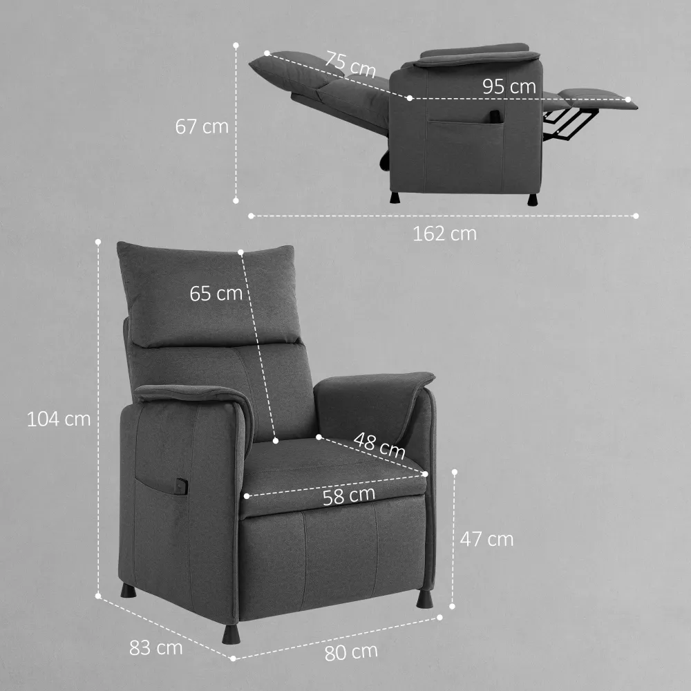Poltrona Reclinabile Elettrica con Telecomando 80x83x104 cm Tessuto Effetto Velluto Nero