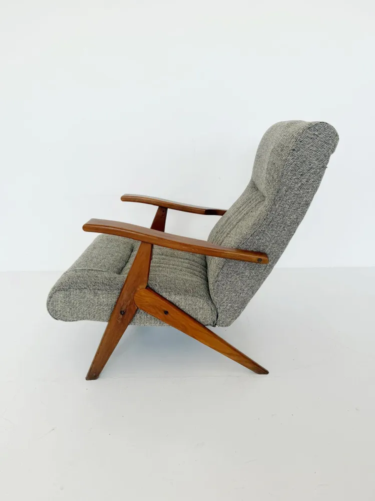 Poltrona reclinabile legno e tessuto – anni '60