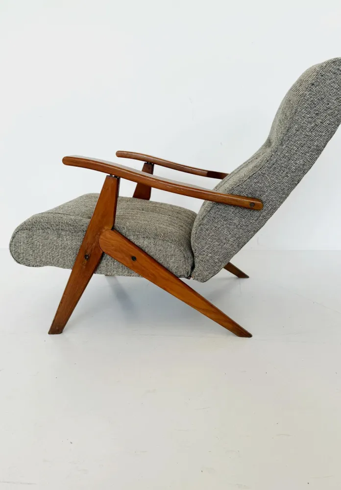 Poltrona reclinabile legno e tessuto – anni '60