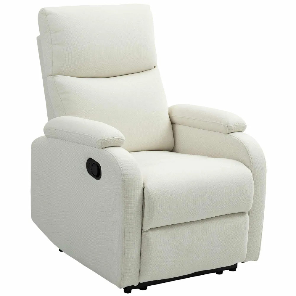 Poltrona Reclinabile Manualmente 60° 69x91,5x103 cm con Poggiapiedi Extra Imbottita Tessuto Crema