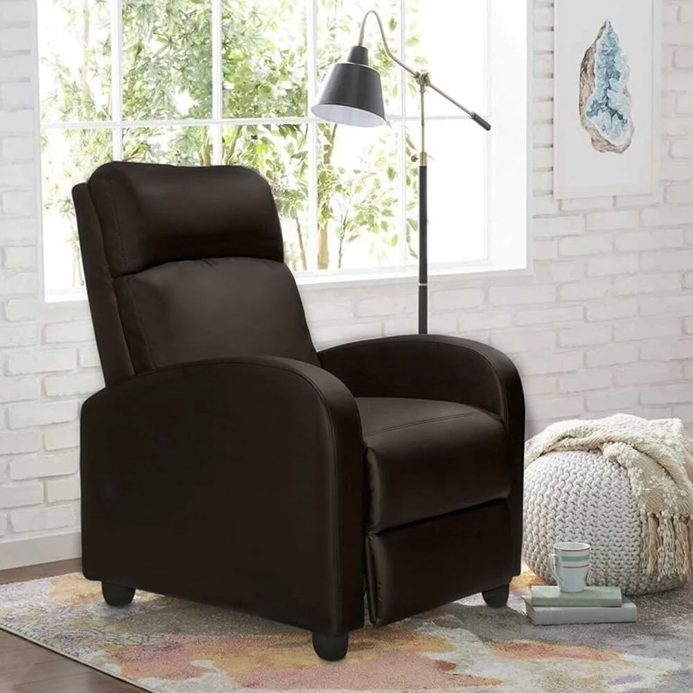 Poltrona Reclinabile Push-Back Manuale Anziani Imbottita Relax Casa Pelle Moro