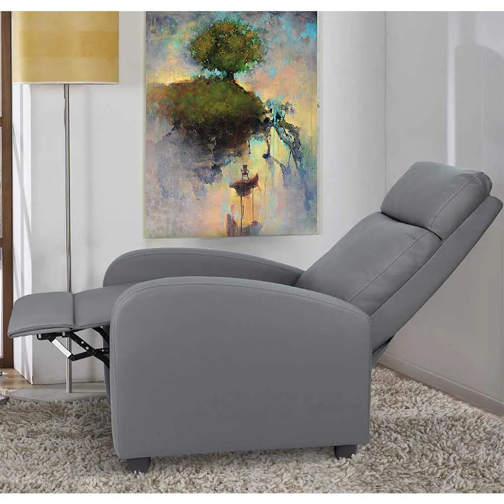 Poltrona Reclinabile Push-Back Manuale Anziani Imbottita Relax Casa Pelle Grigio