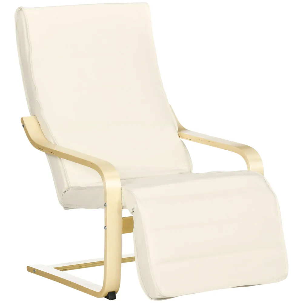 Poltrona Relax 66,5x94x100 cm con Poggiapiedi 5 Livelli Legno di Betulla e Tessuto Crema