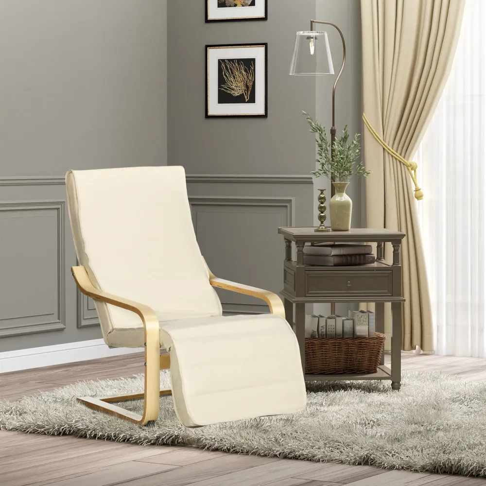 Poltrona Relax 66,5x94x100 cm con Poggiapiedi 5 Livelli Legno di Betulla e Tessuto Crema