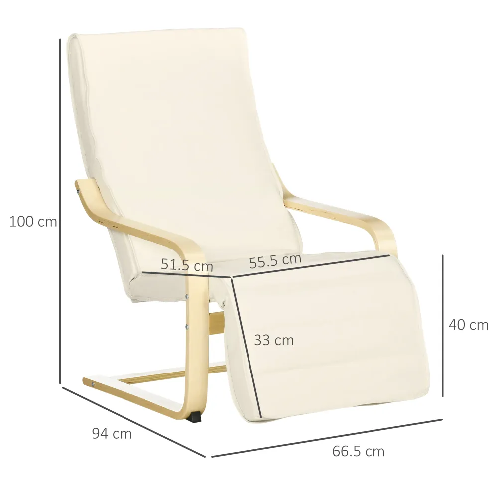 Poltrona Relax 66,5x94x100 cm con Poggiapiedi 5 Livelli Legno di Betulla e Tessuto Crema