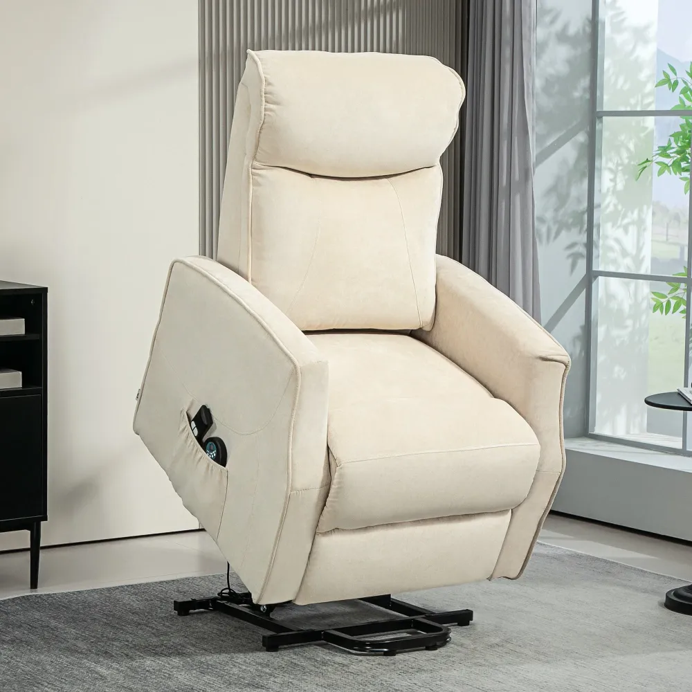 Poltrona Relax Alzapersona 8 Punti Massaggio Reclinazione 135° e 2 Telecomandi Crema