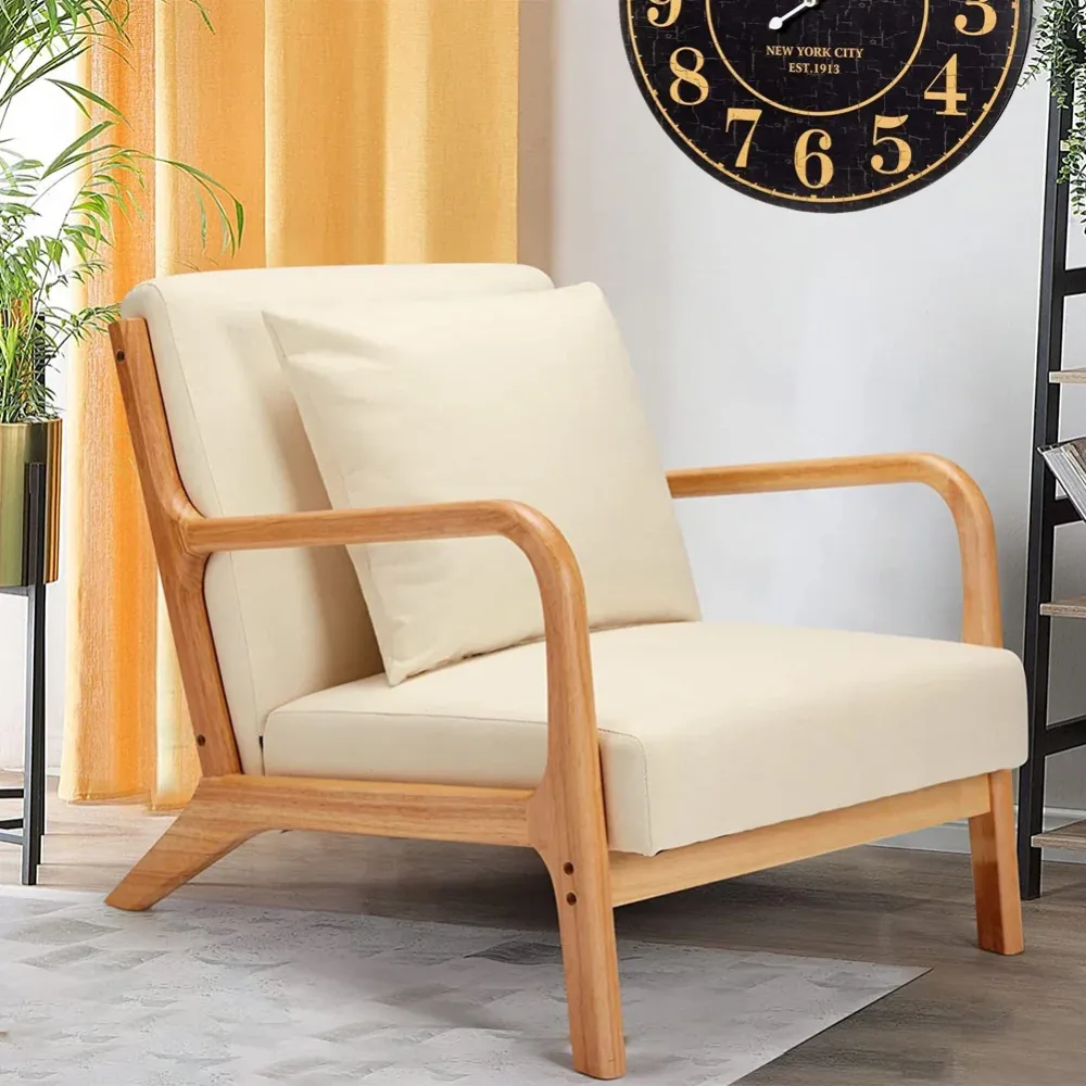 Poltrona Relax Comoda Lounge Bassa Struttura Legno e Tessuto Alta Densità Beige