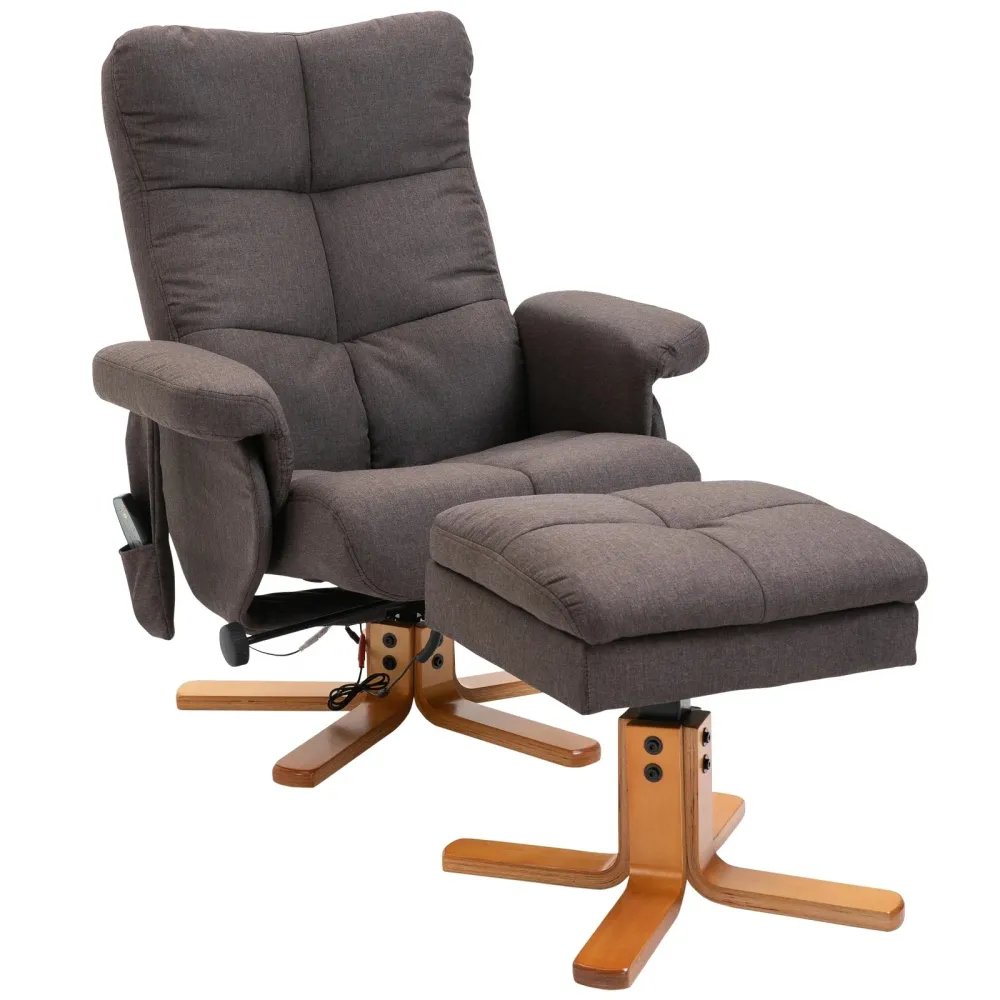 Poltrona relax con funzione massaggio e poggiapiedi poliestere marrone, 80x86x99 cm