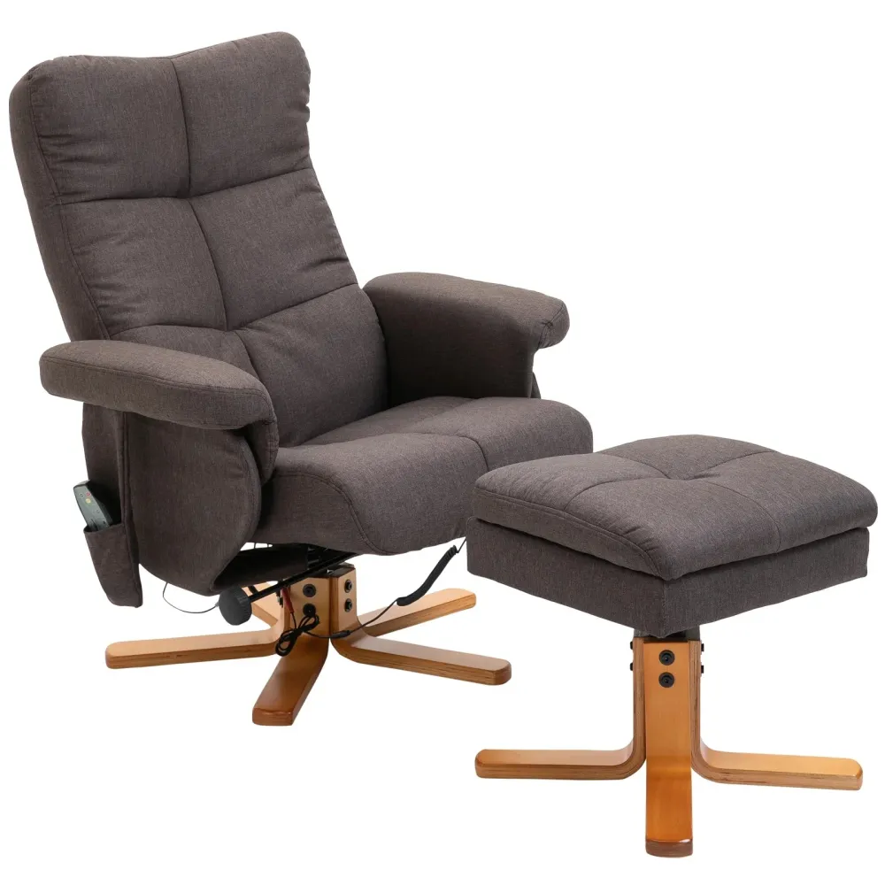 Poltrona relax con funzione massaggio e poggiapiedi poliestere marrone, 80x86x99 cm