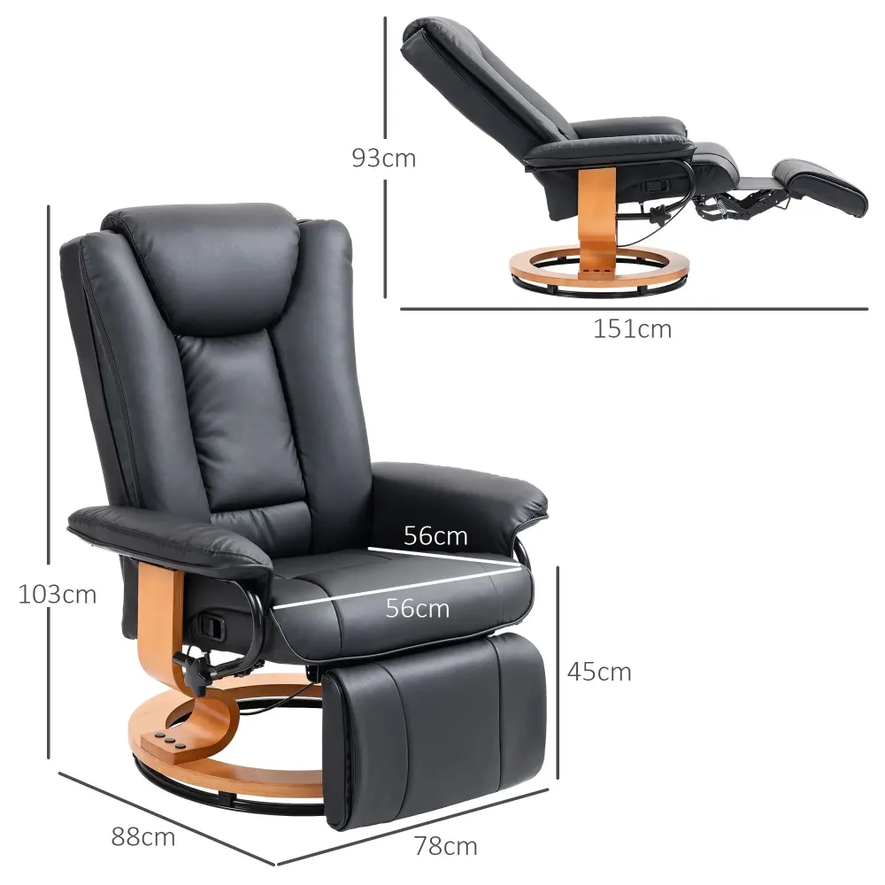 Poltrona relax con funzione reclinabile, girevole fino 150 kg, nera, 78x88x103 cm